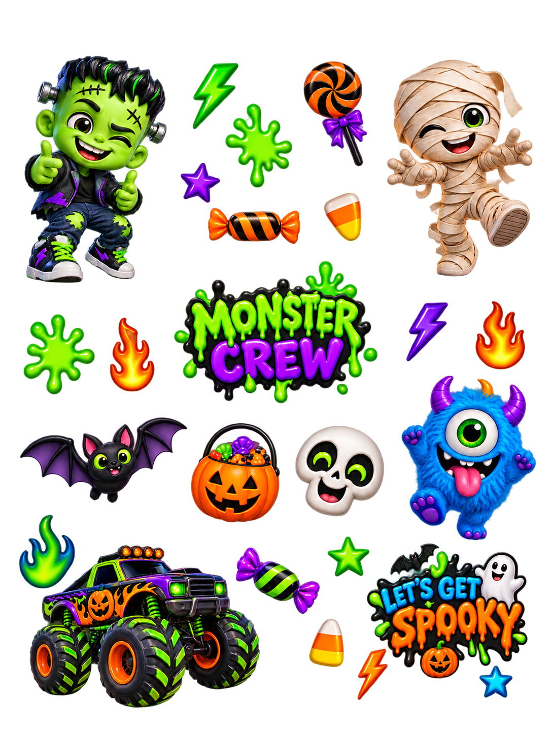 Monster Crew Halloween UV transfer sheet – 6 by 8 inches