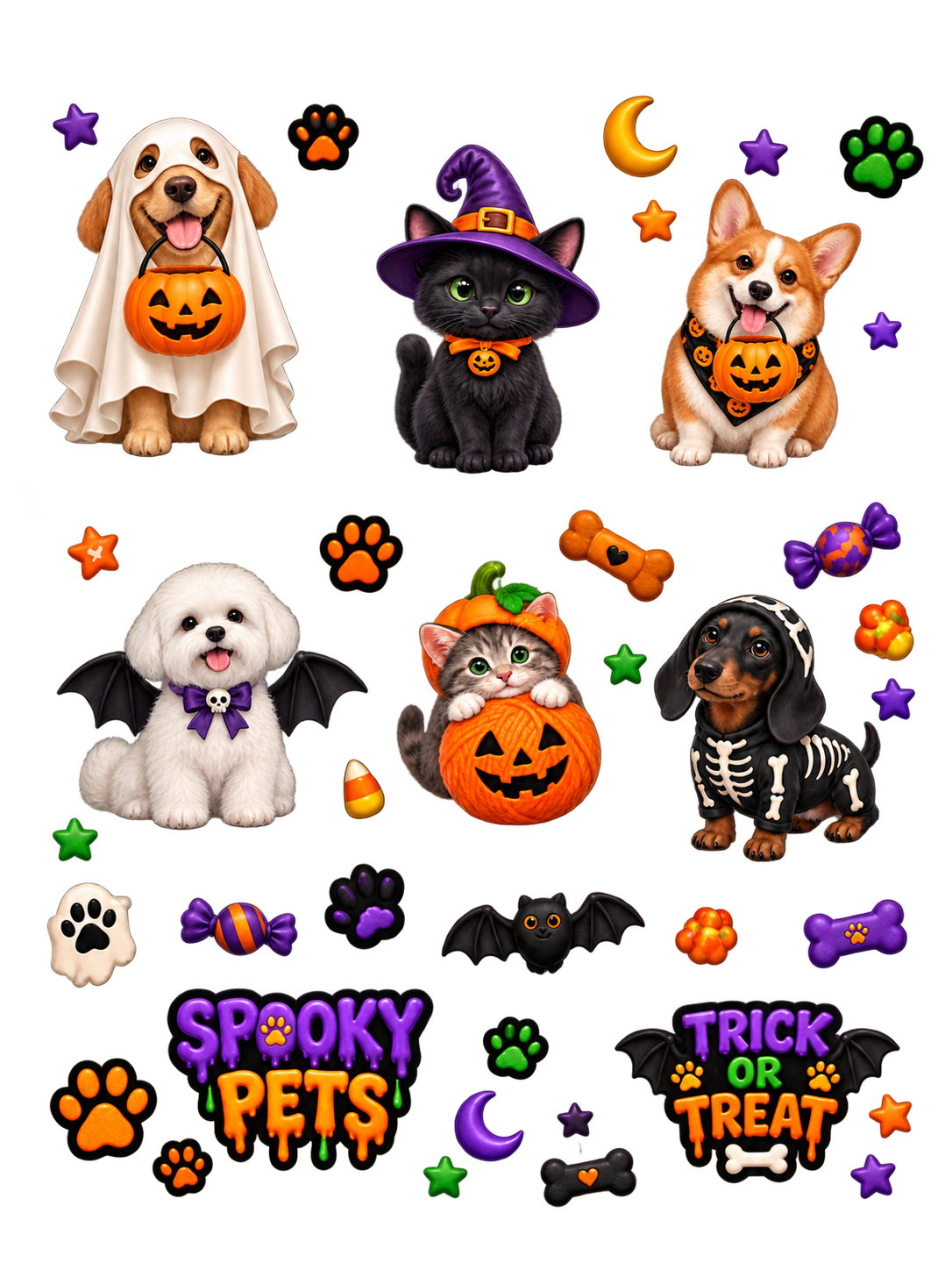 Spooky Pets Halloween UV transfer sheet – 6 by 8 inches