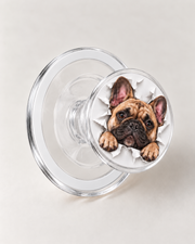 Custom pet portrait with torn-paper design on a clear MagSafe-compatible phone grip, example 1