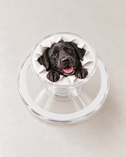 Custom pet portrait with torn-paper design on a clear MagSafe-compatible phone grip, example 2