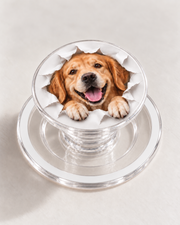 Custom pet portrait with torn-paper design on a clear MagSafe-compatible phone grip, example 3
