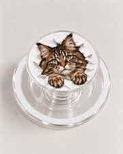 Custom pet portrait with torn-paper design on a clear MagSafe-compatible phone grip, example 4
