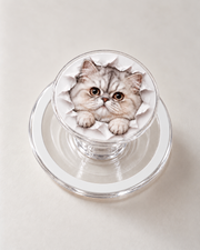 Custom pet portrait with torn-paper design on a clear MagSafe-compatible phone grip, example 5
